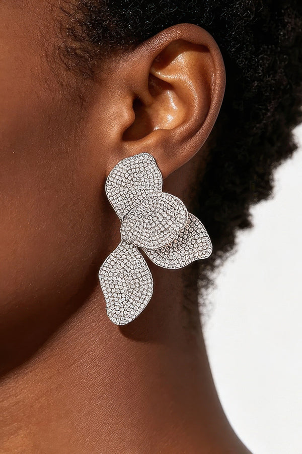 Rhinestone Four-Petal Statement Earrings