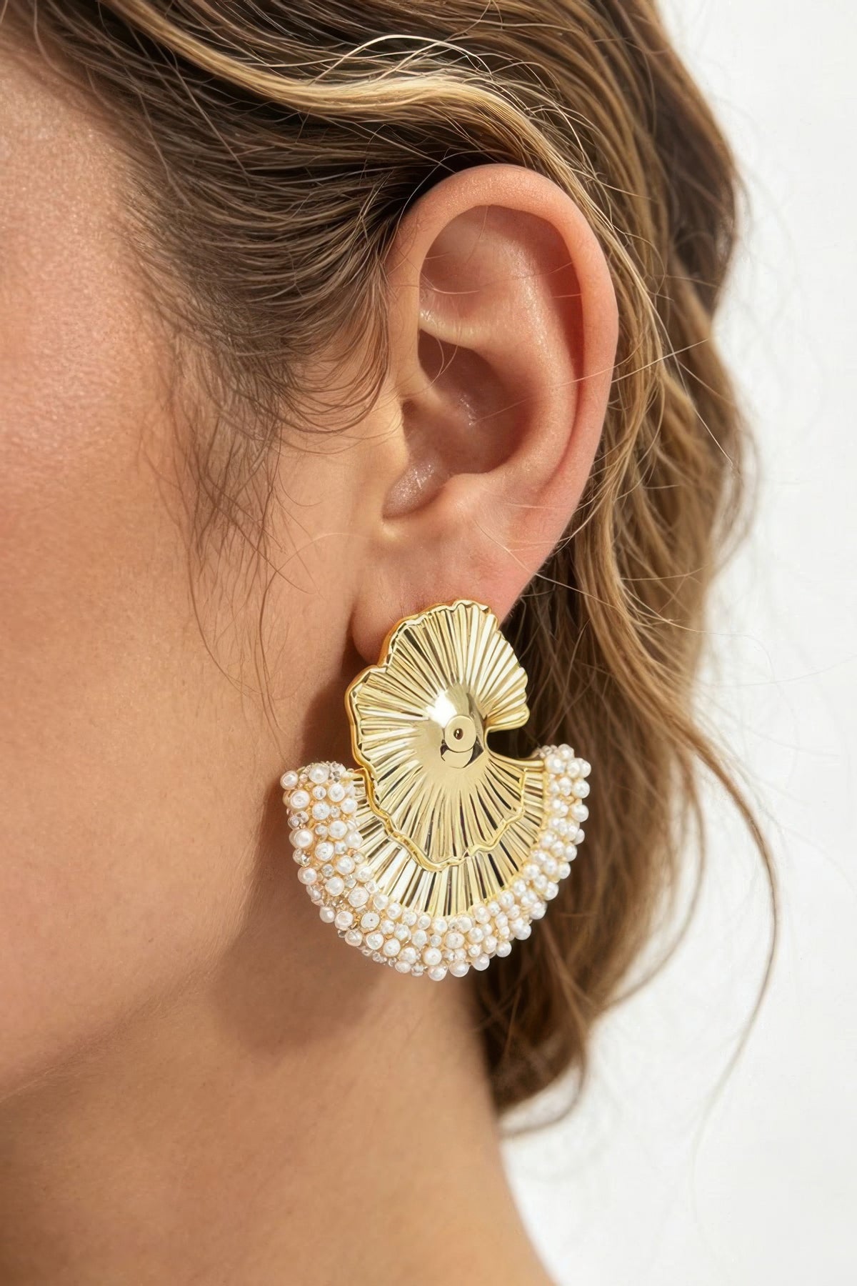 Ginkgo Leaf Pearl-Trim Earrings