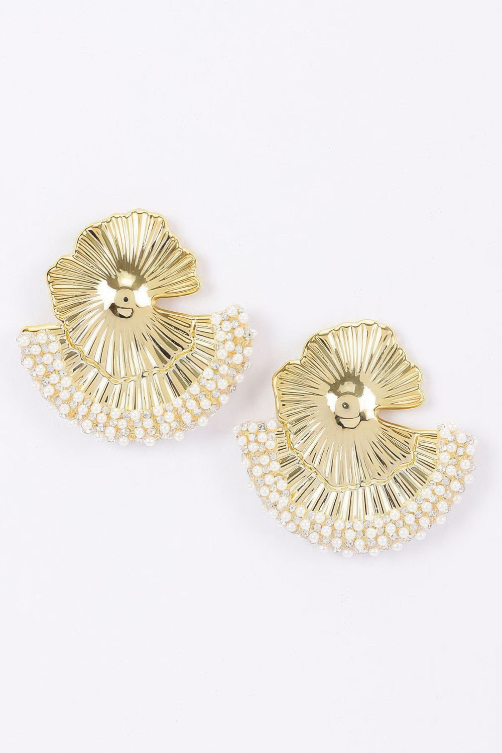 Ginkgo Leaf Pearl-Trim Earrings