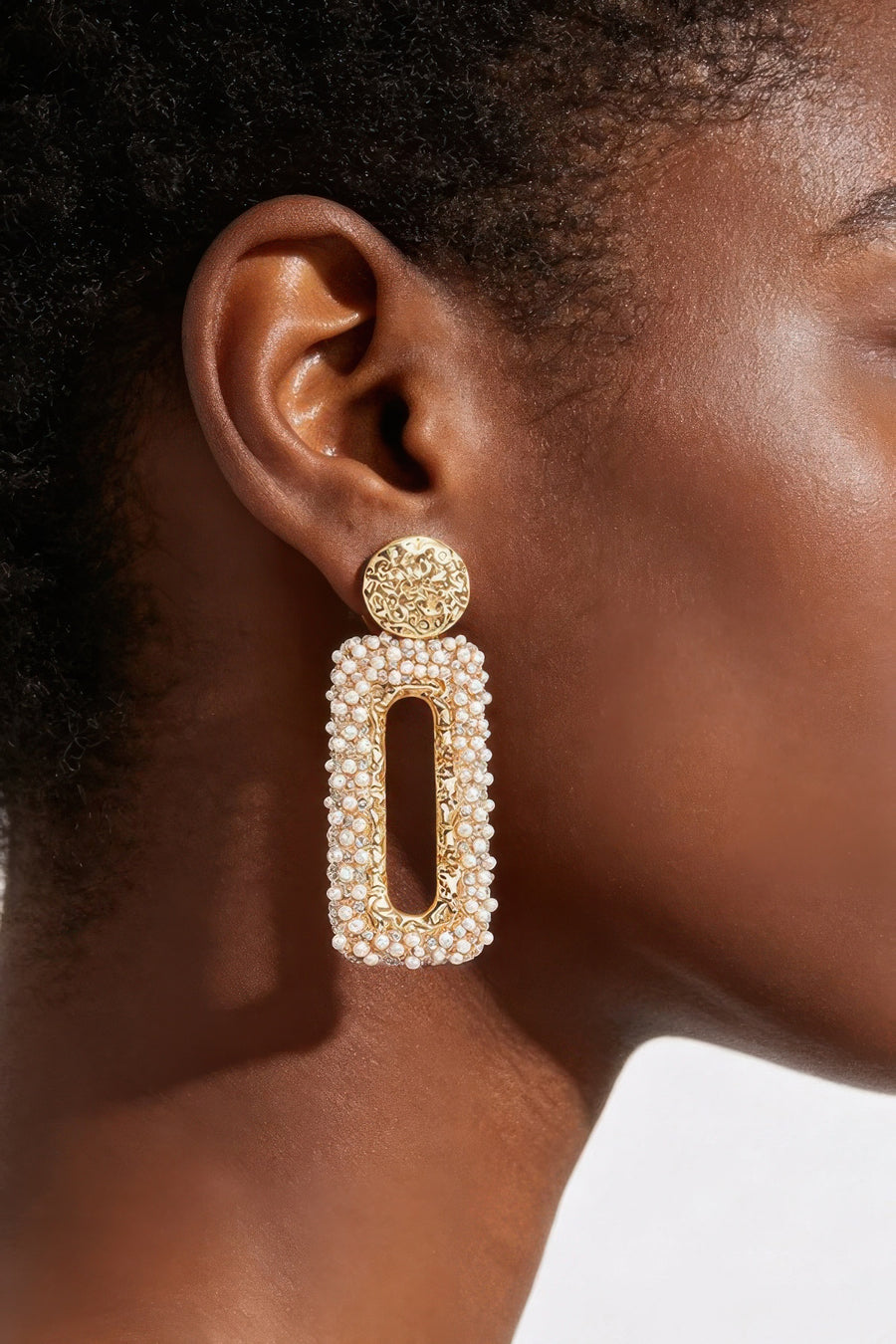 Hammered Disc & Pearl Drop Earrings