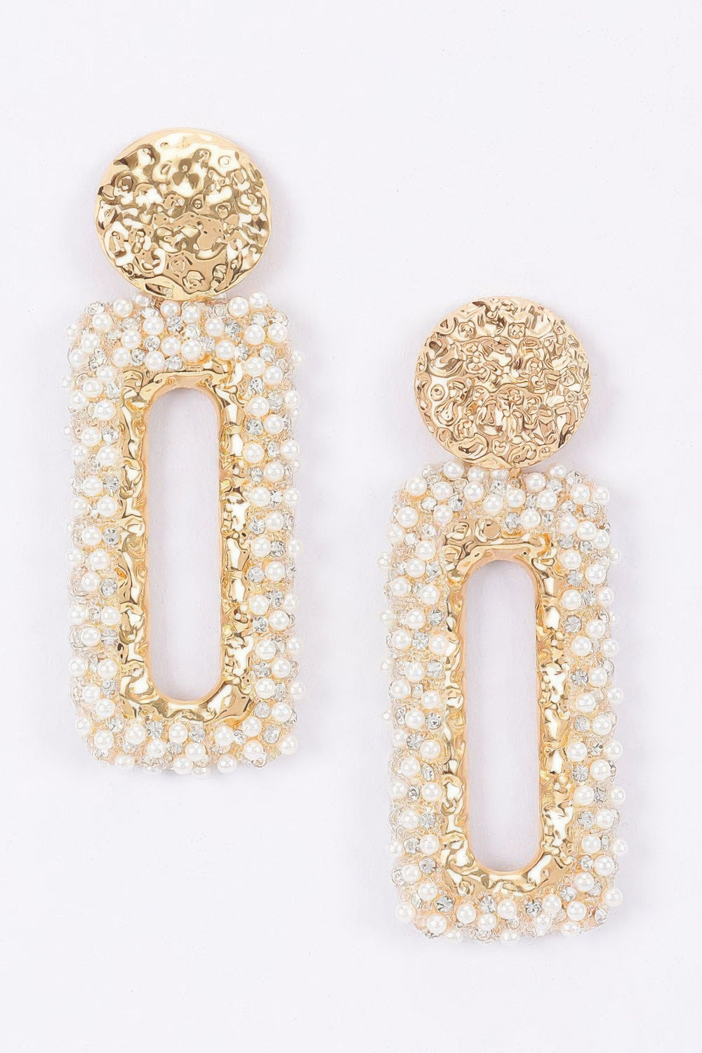 Hammered Disc & Pearl Drop Earrings