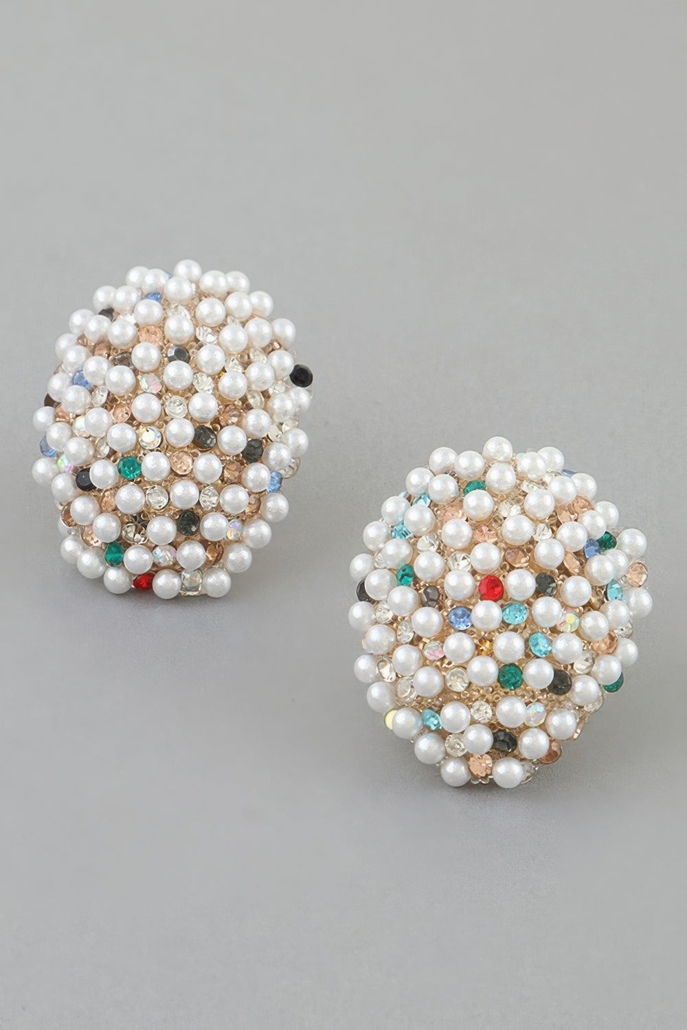 Jeweled Pearl Dome Stud Earrings
