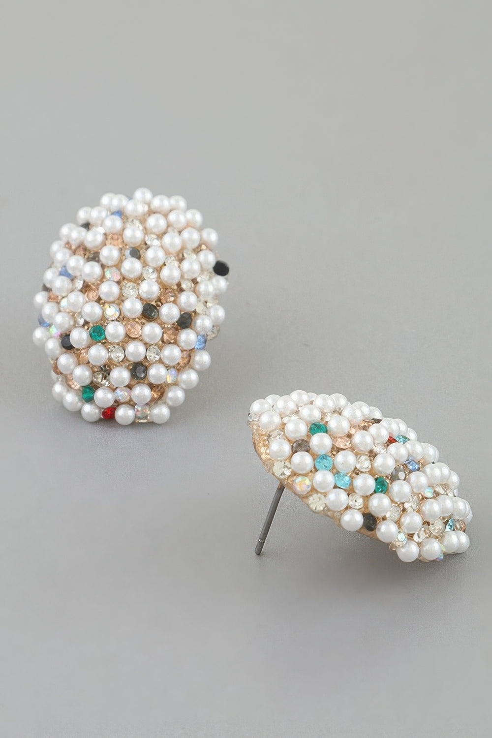 Jeweled Pearl Dome Stud Earrings