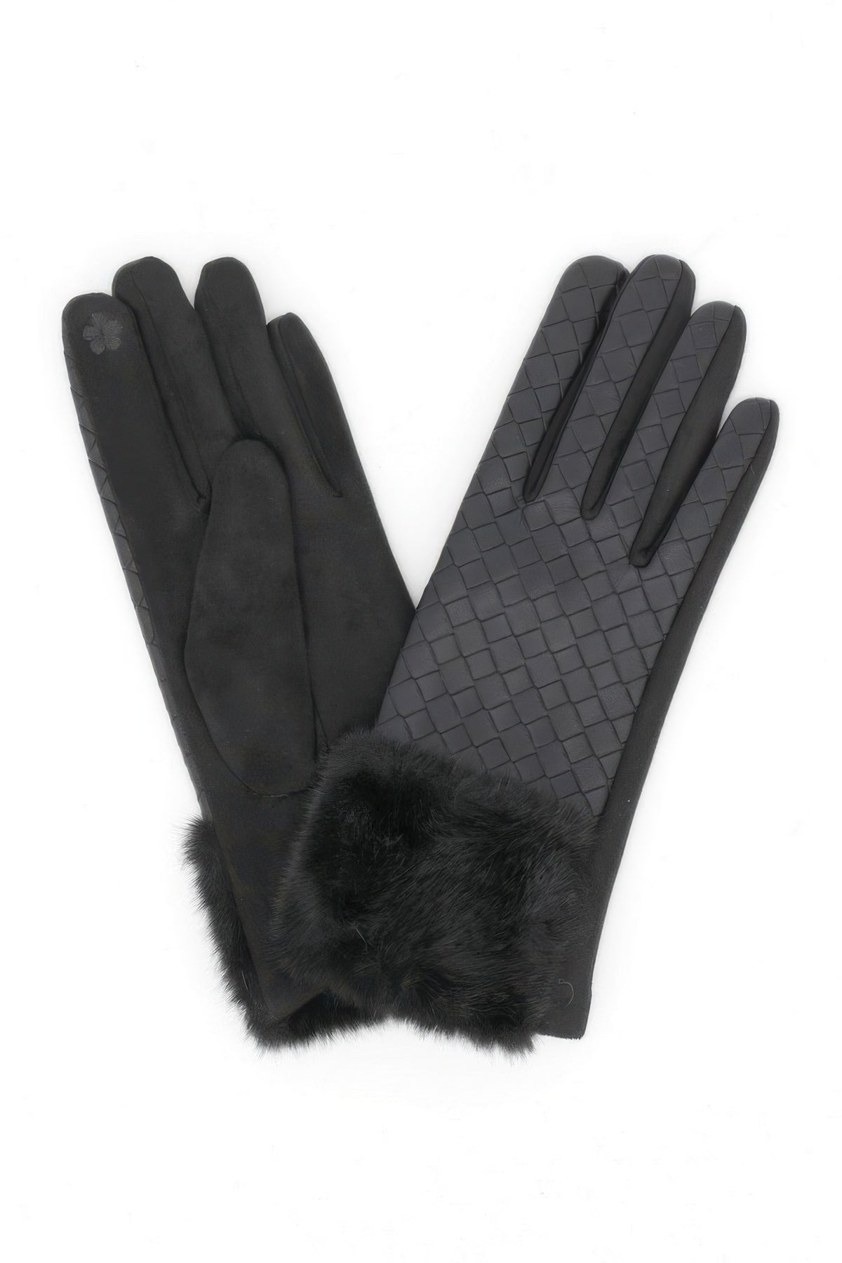 Quilted Faux Leather Fur-Trim Gloves