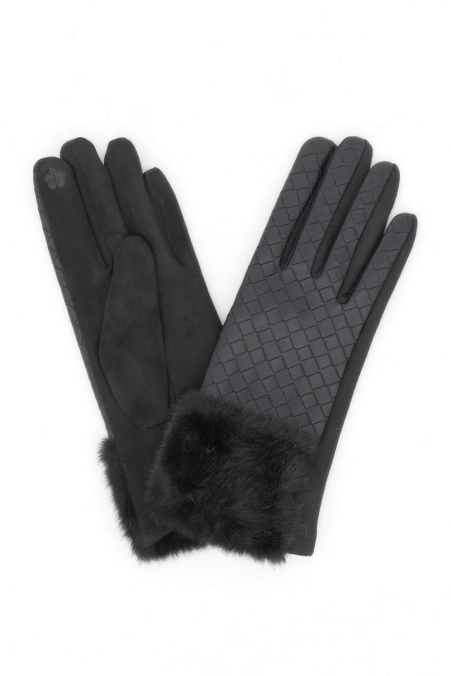 Quilted Faux Leather Fur-Trim Gloves
