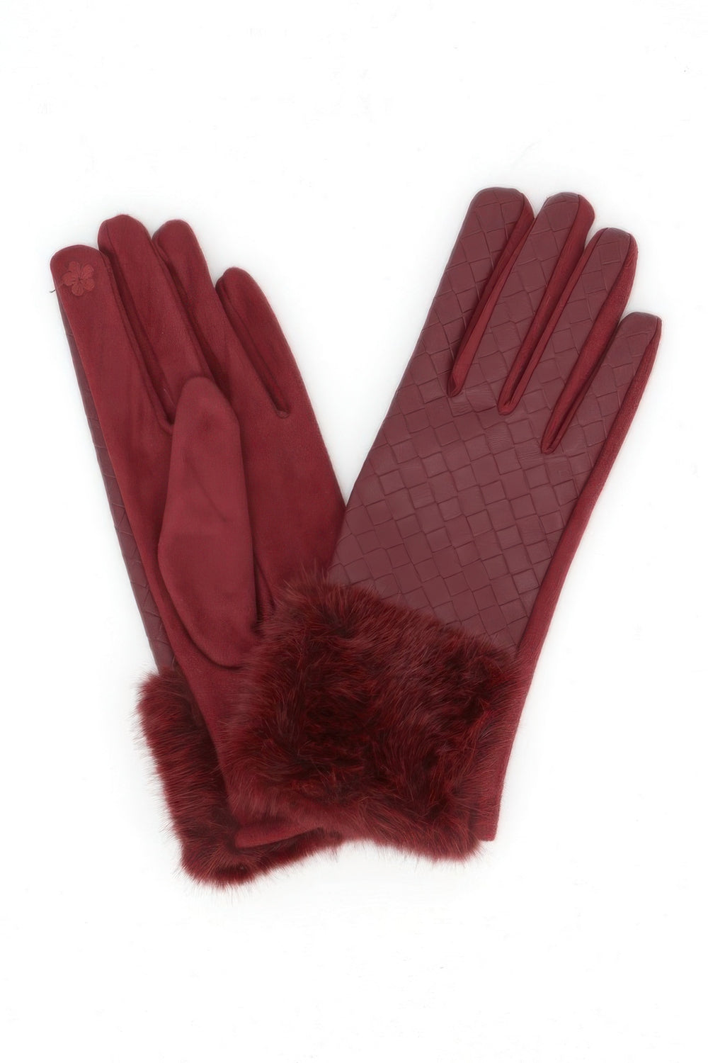 Quilted Faux Leather Fur-Trim Gloves