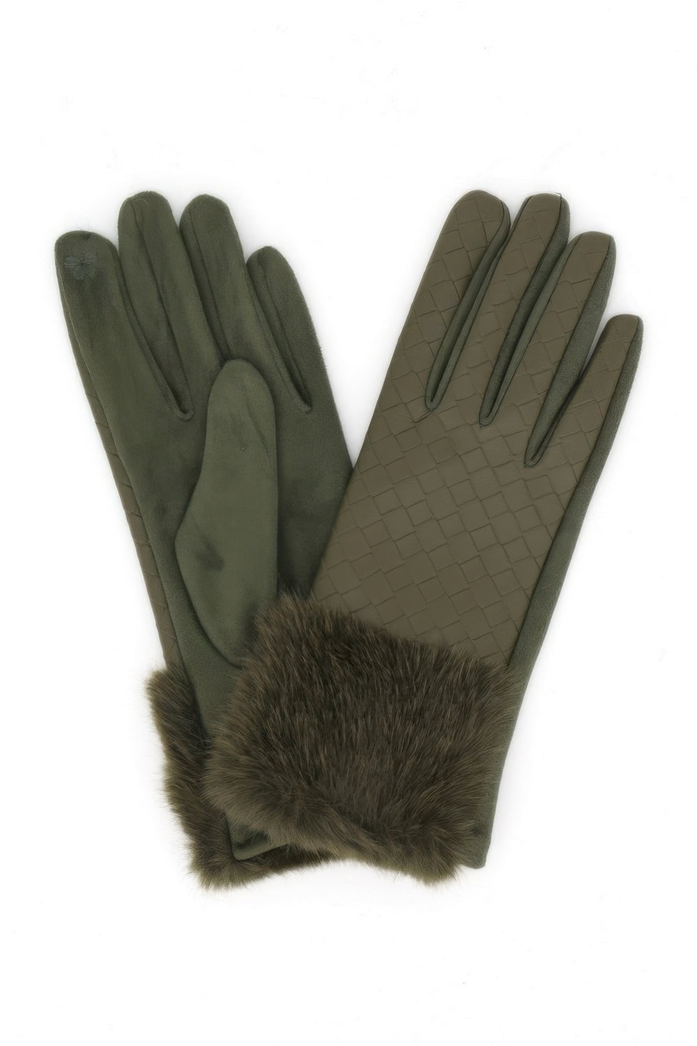 Quilted Faux Leather Fur-Trim Gloves