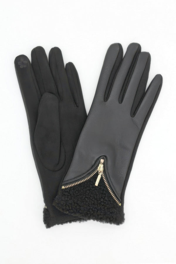 Zip-Cuff Faux Leather Gloves