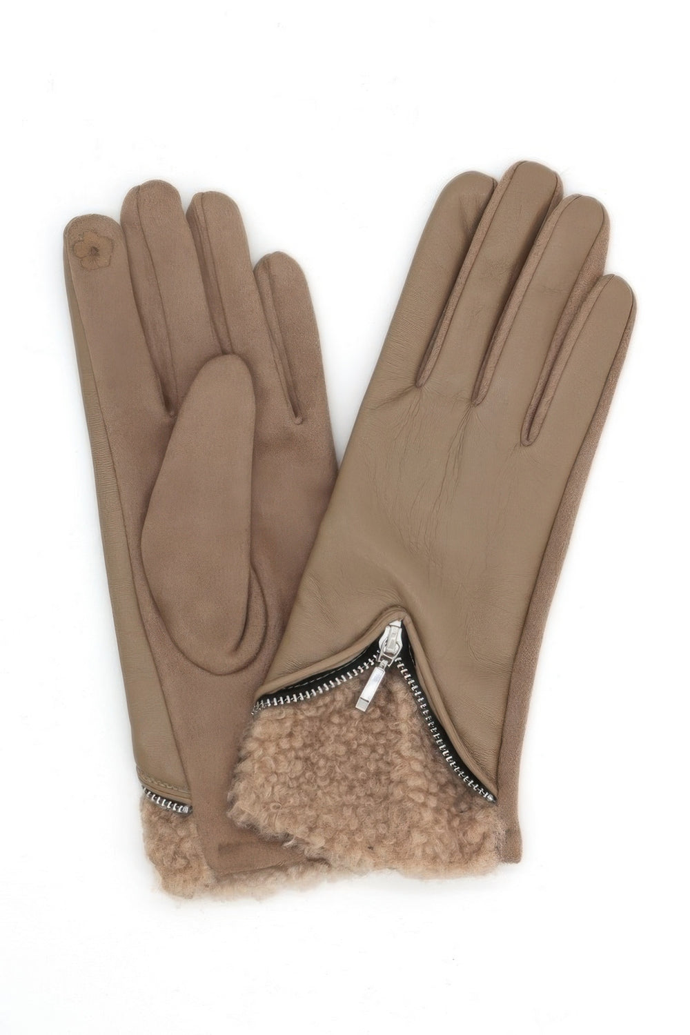 Zip-Cuff Faux Leather Gloves