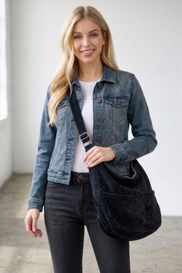 Faux Suede Slouch Hobo Bag