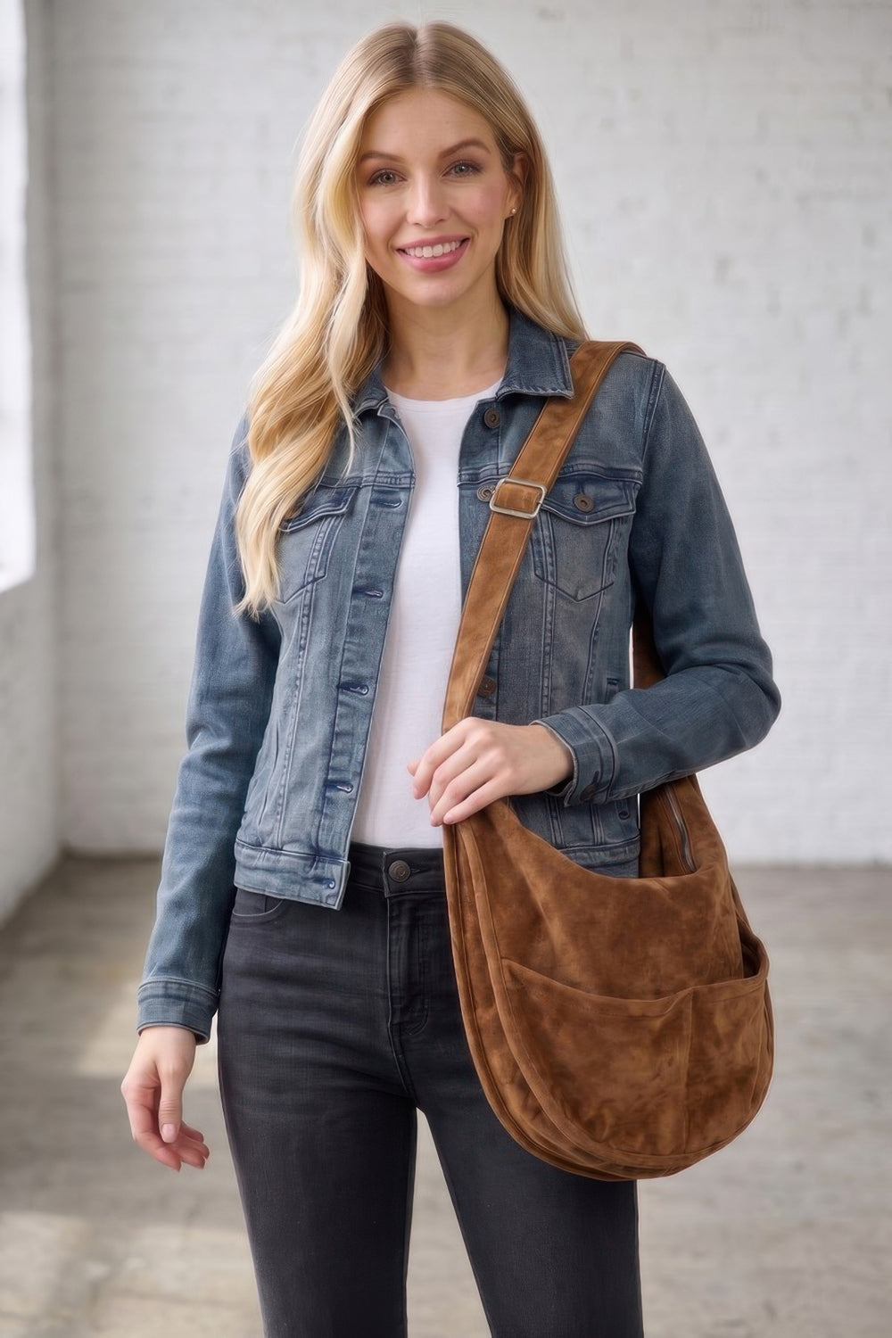 Faux Suede Slouch Hobo Bag