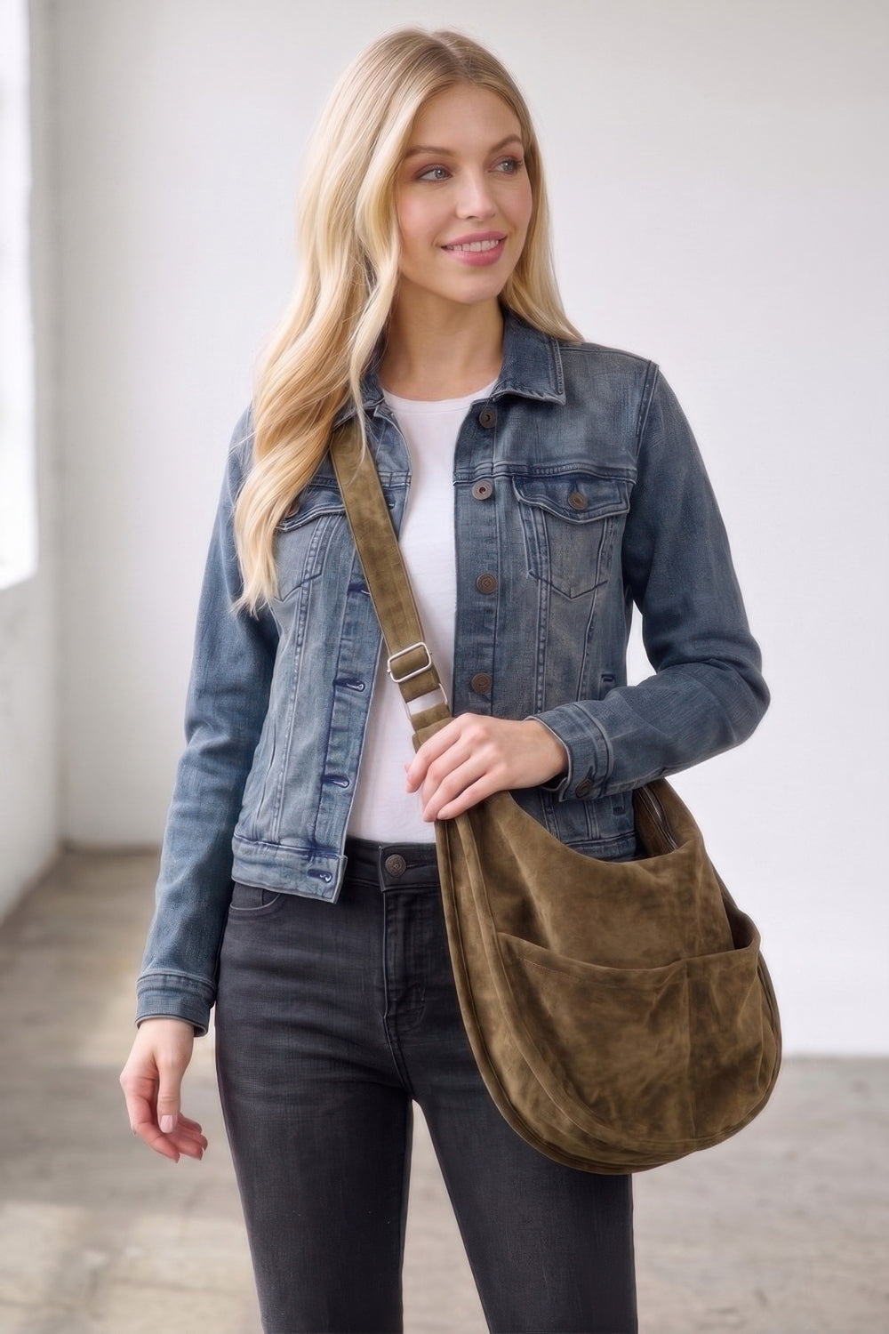 Faux Suede Slouch Hobo Bag