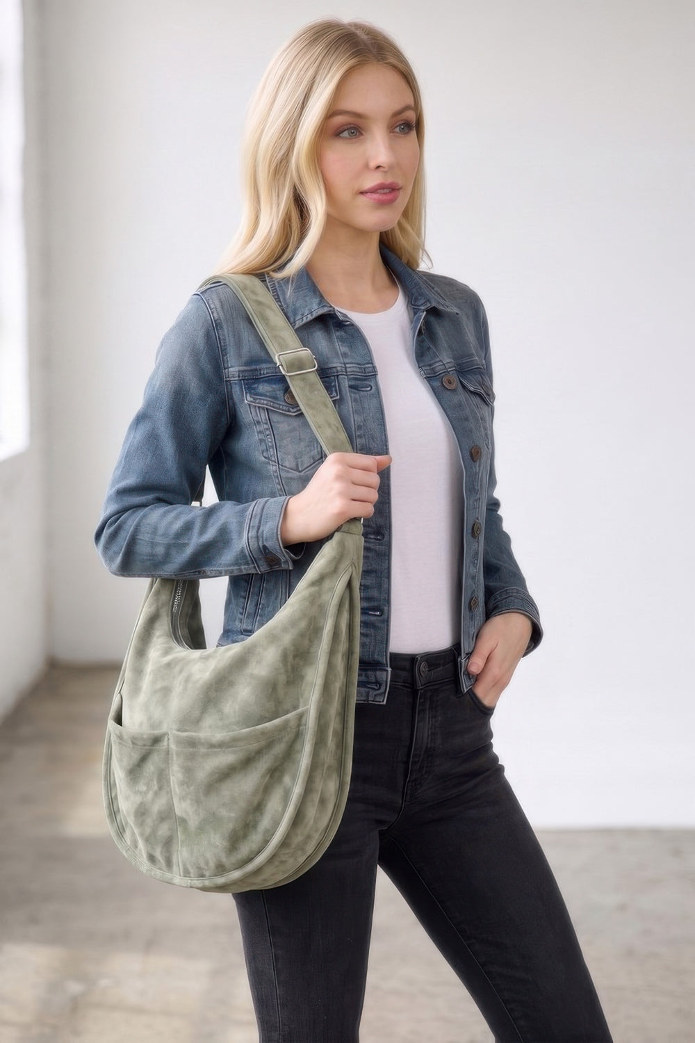 Faux Suede Slouch Hobo Bag