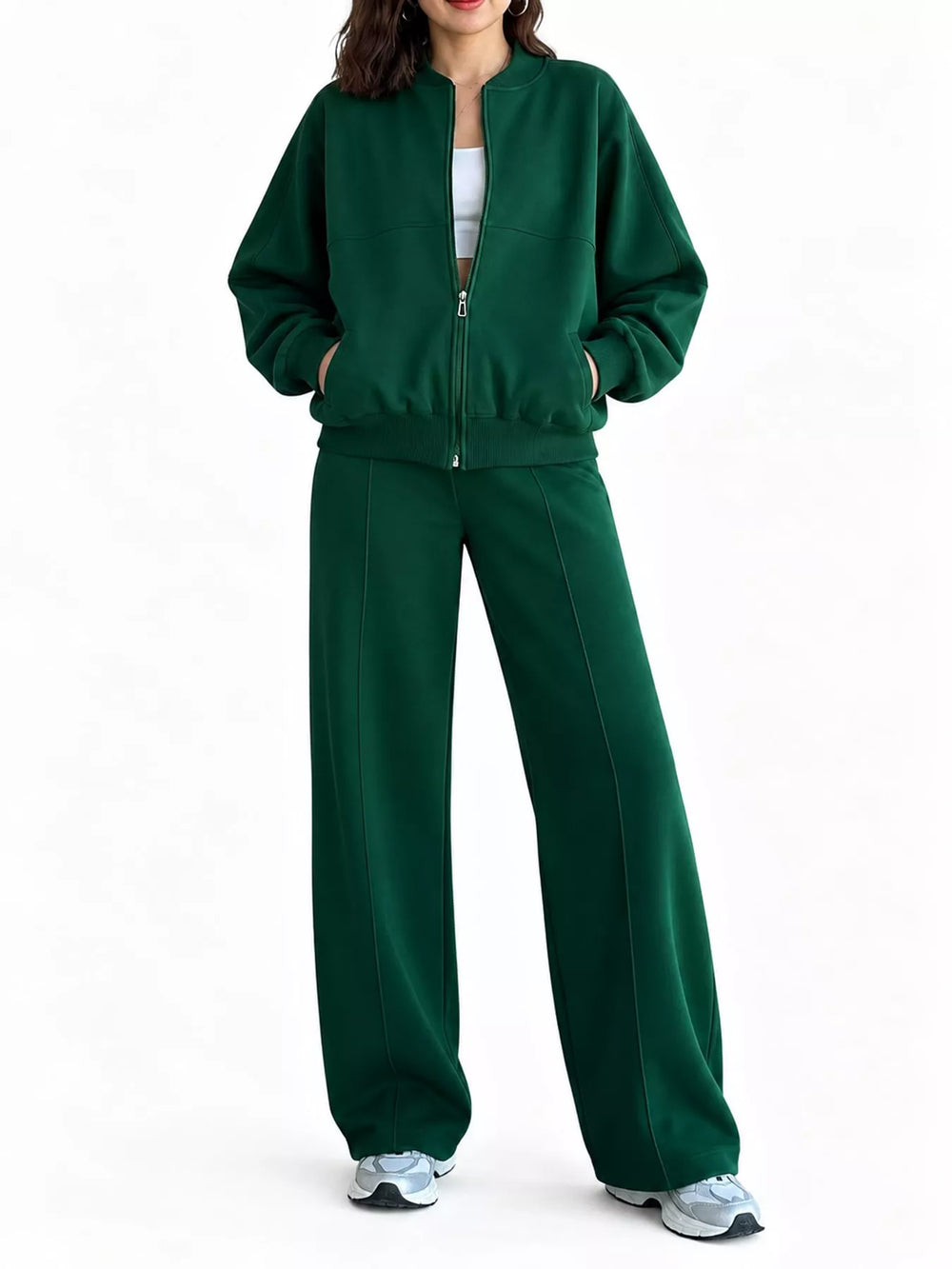 Zip-Up Jacket and Wide-Leg Sweatpants Set