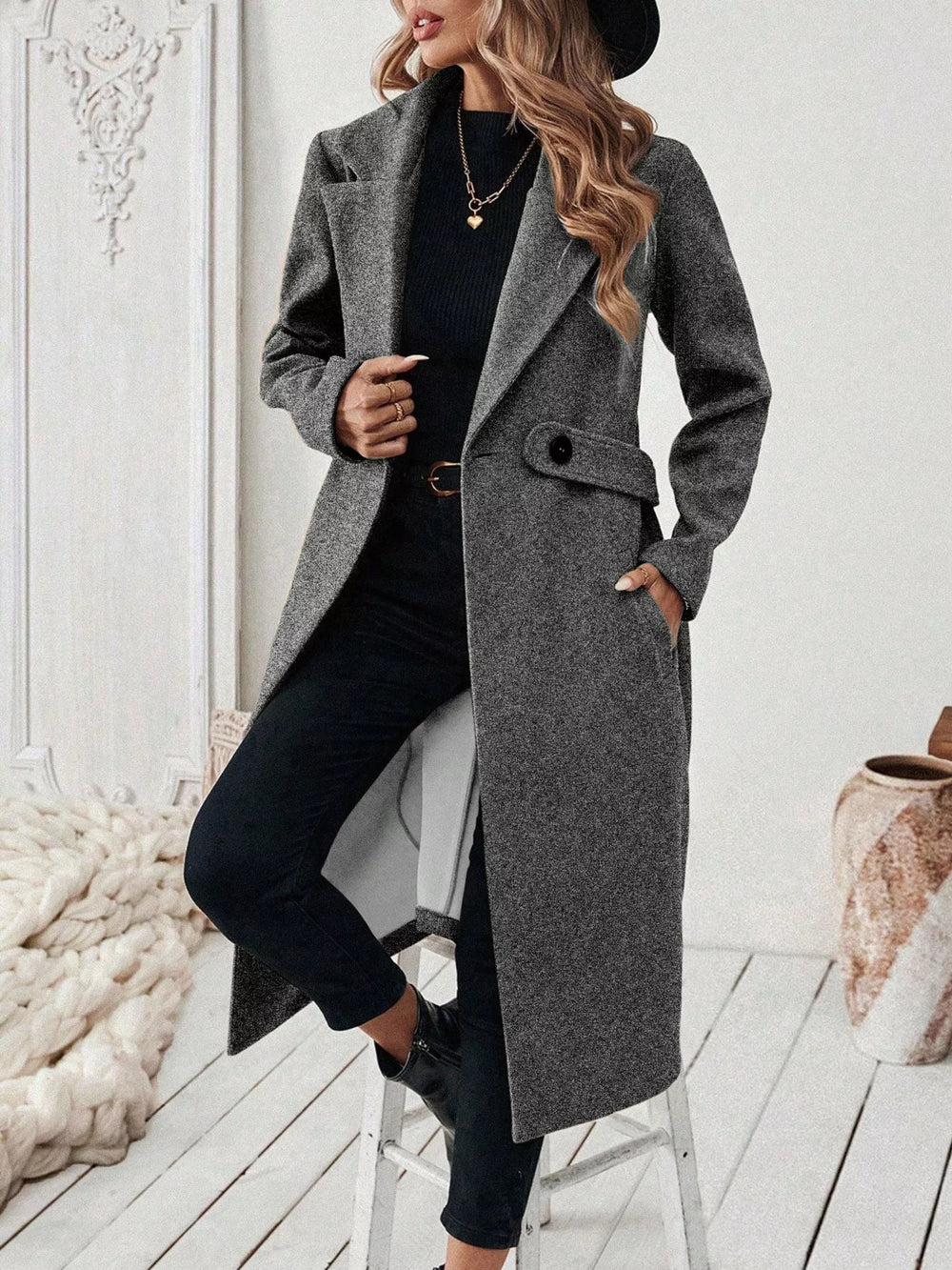 Lapel Collar Longline Coat