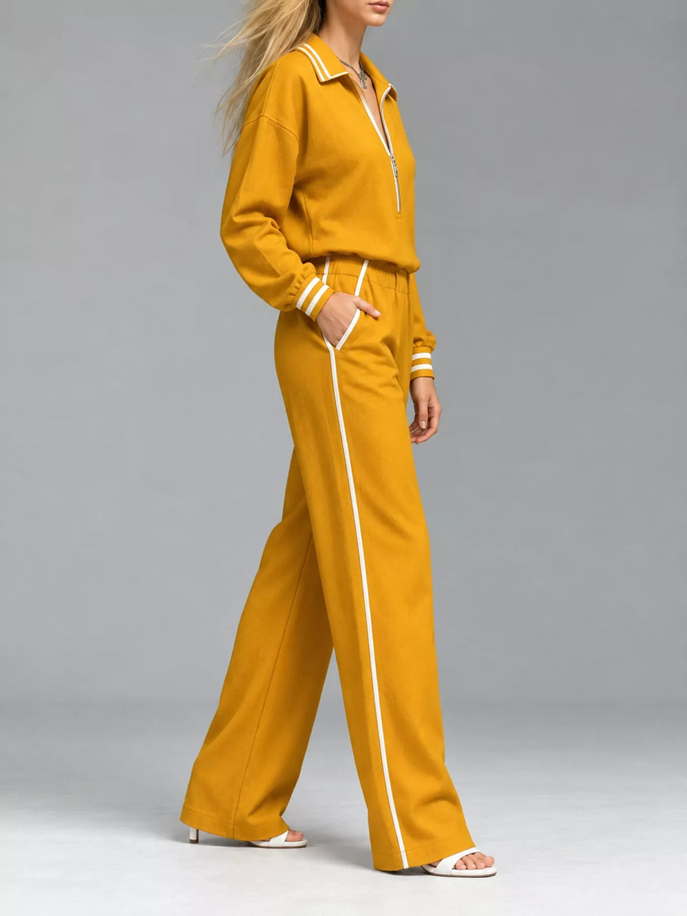 Striped Half-Zip Top and Pants Set