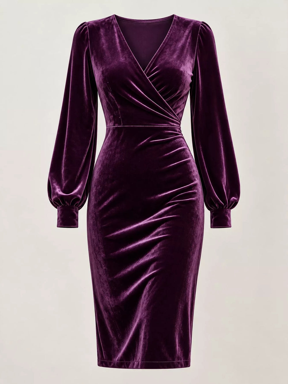 Full Size Velvet Long-Sleeve Wrap Dress Plus Size