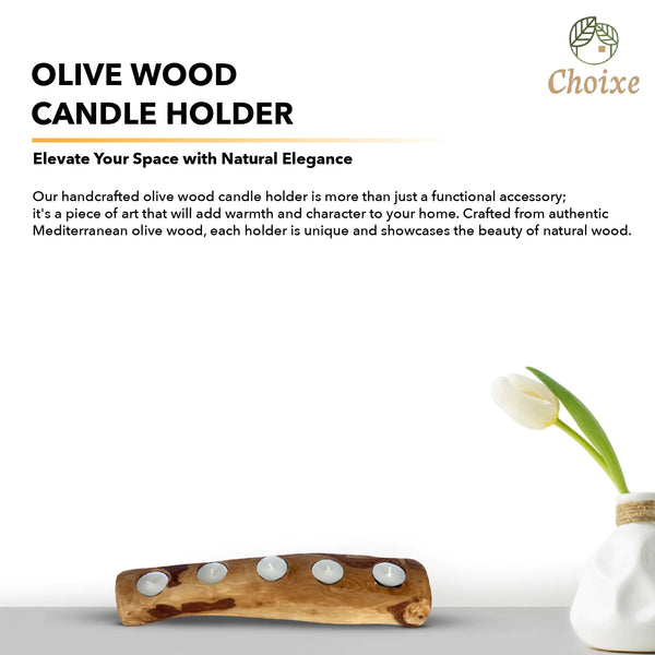 Olive Wood Candle Holder on the table