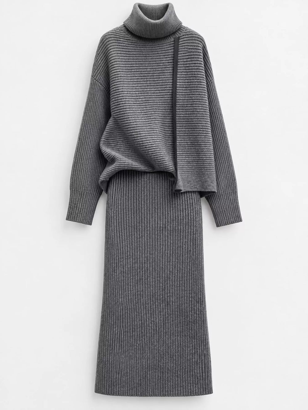 Ribbed Turtleneck Sweater & Midi Skirt Set