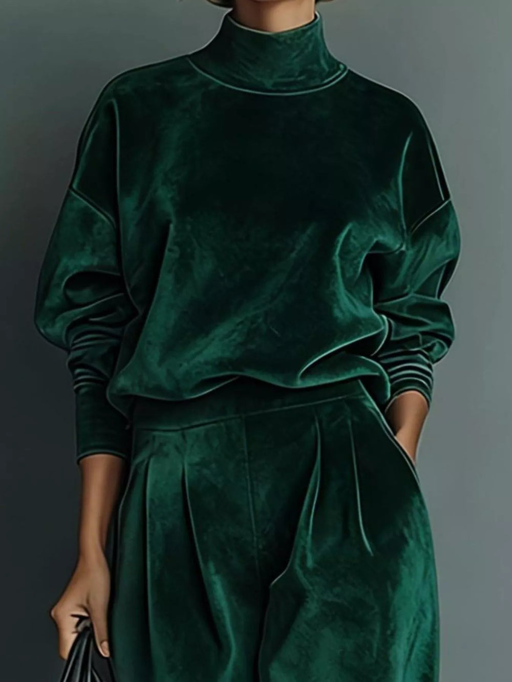 Velvet Mock Neck Top and Wide-Leg Pants Set, Full Size