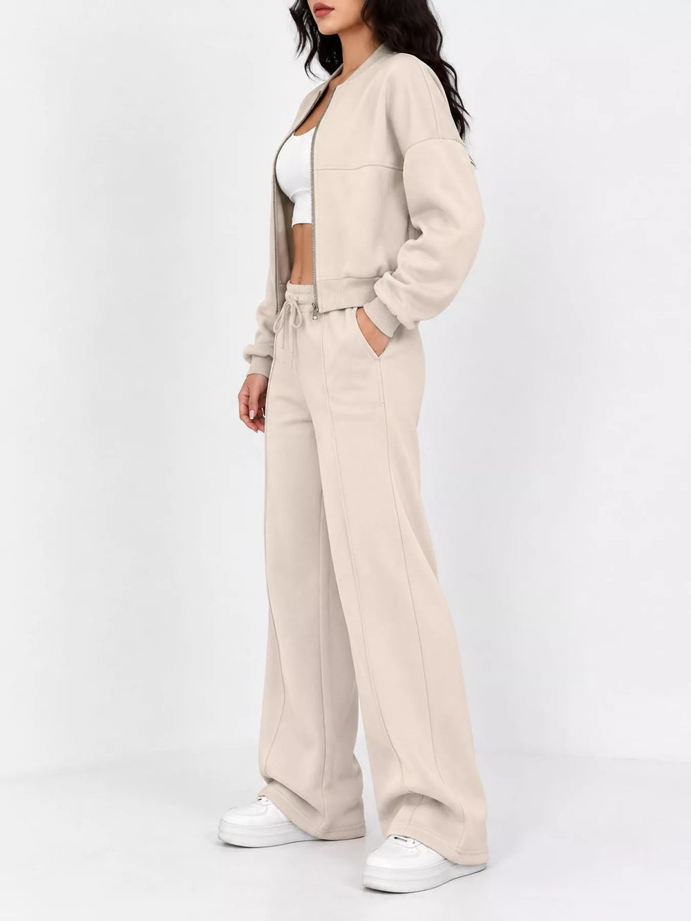Zip-Up Jacket and Wide-Leg Sweatpants Set