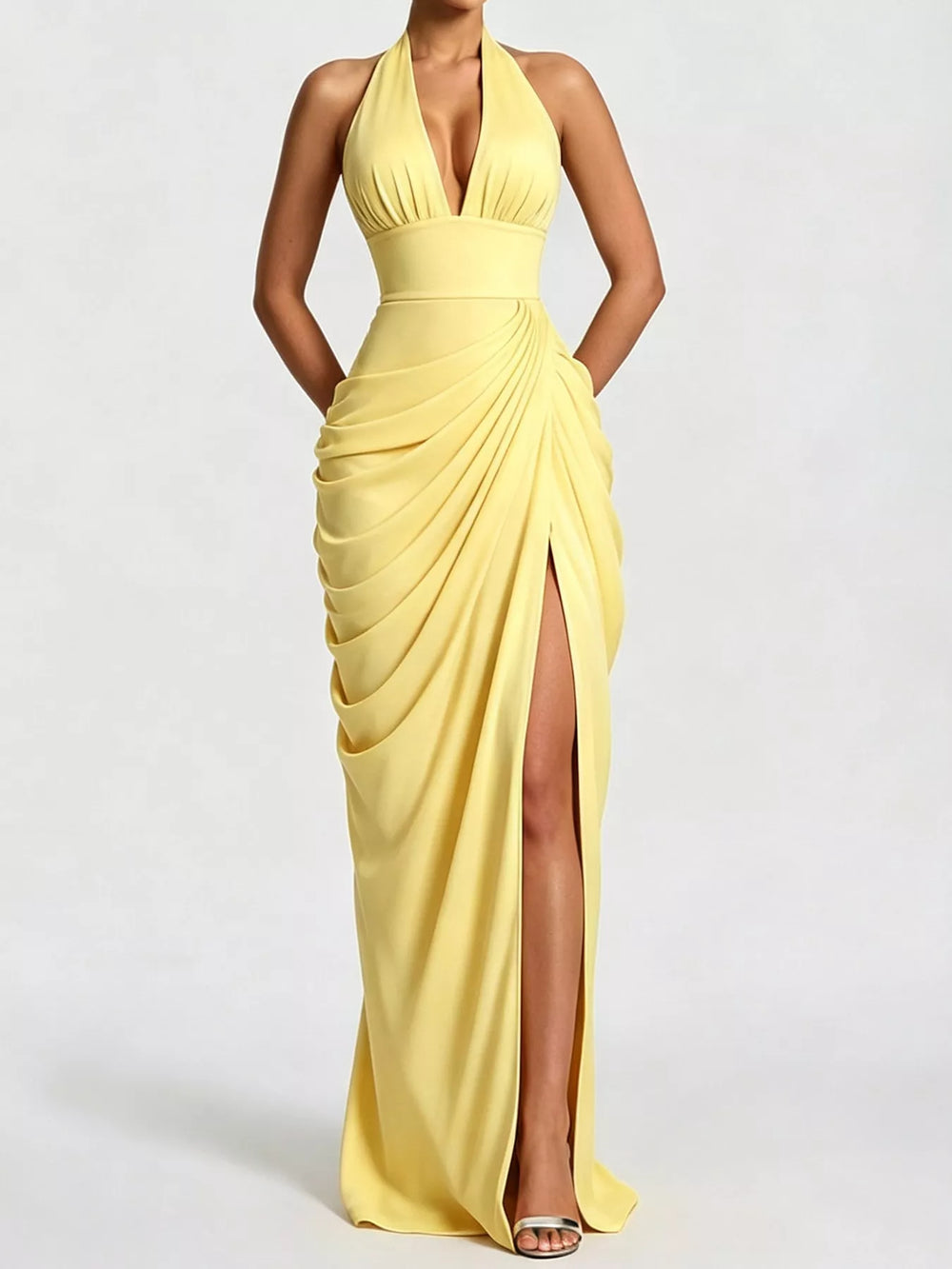 Halter Neck High-Slit Maxi Evening Dress