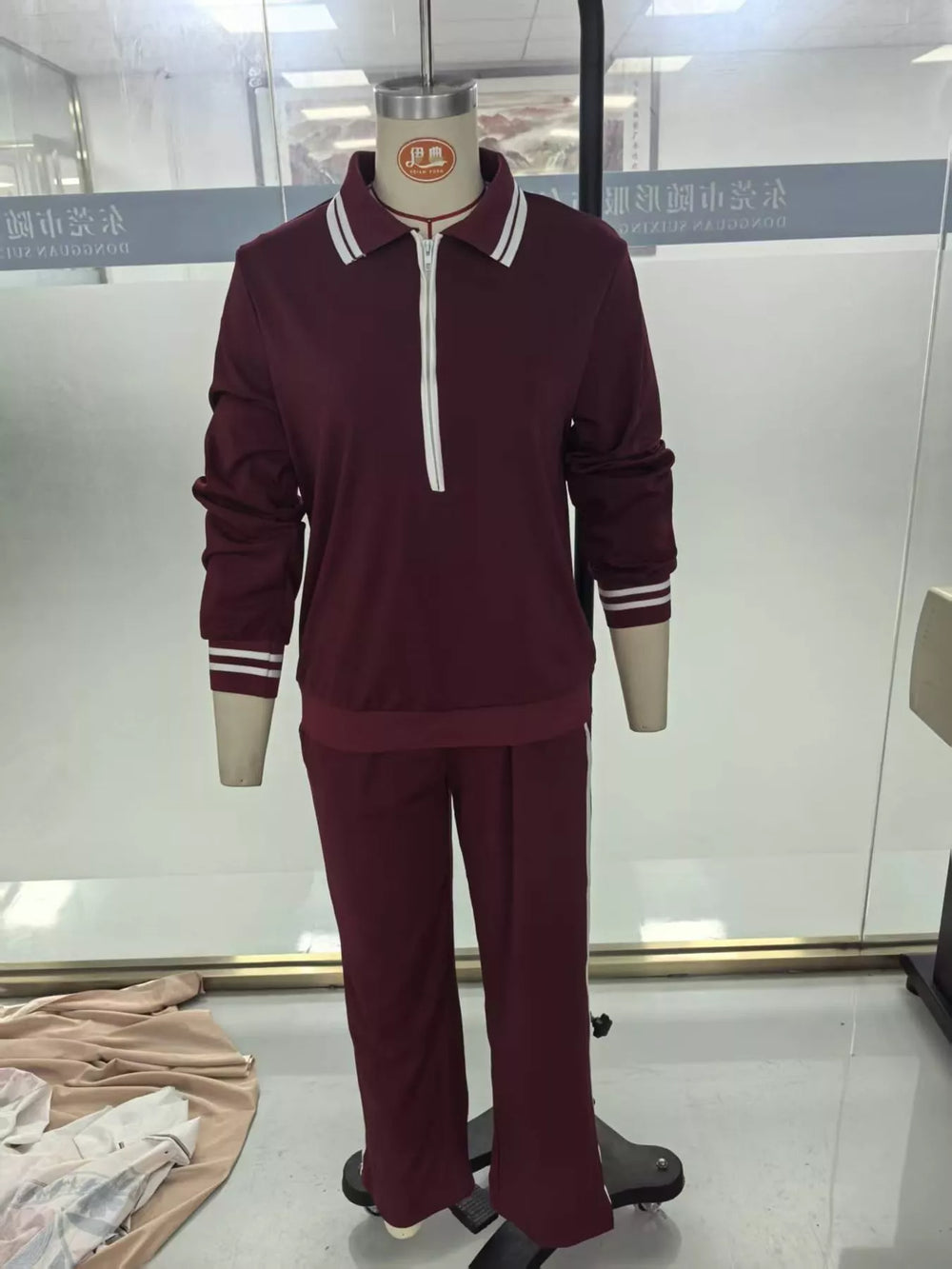 Striped Half-Zip Top and Pants Set