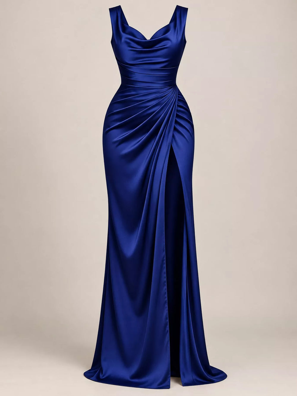 Full Size Satin Cowl Neck High Slit Maxi Evening Dress Plus Size