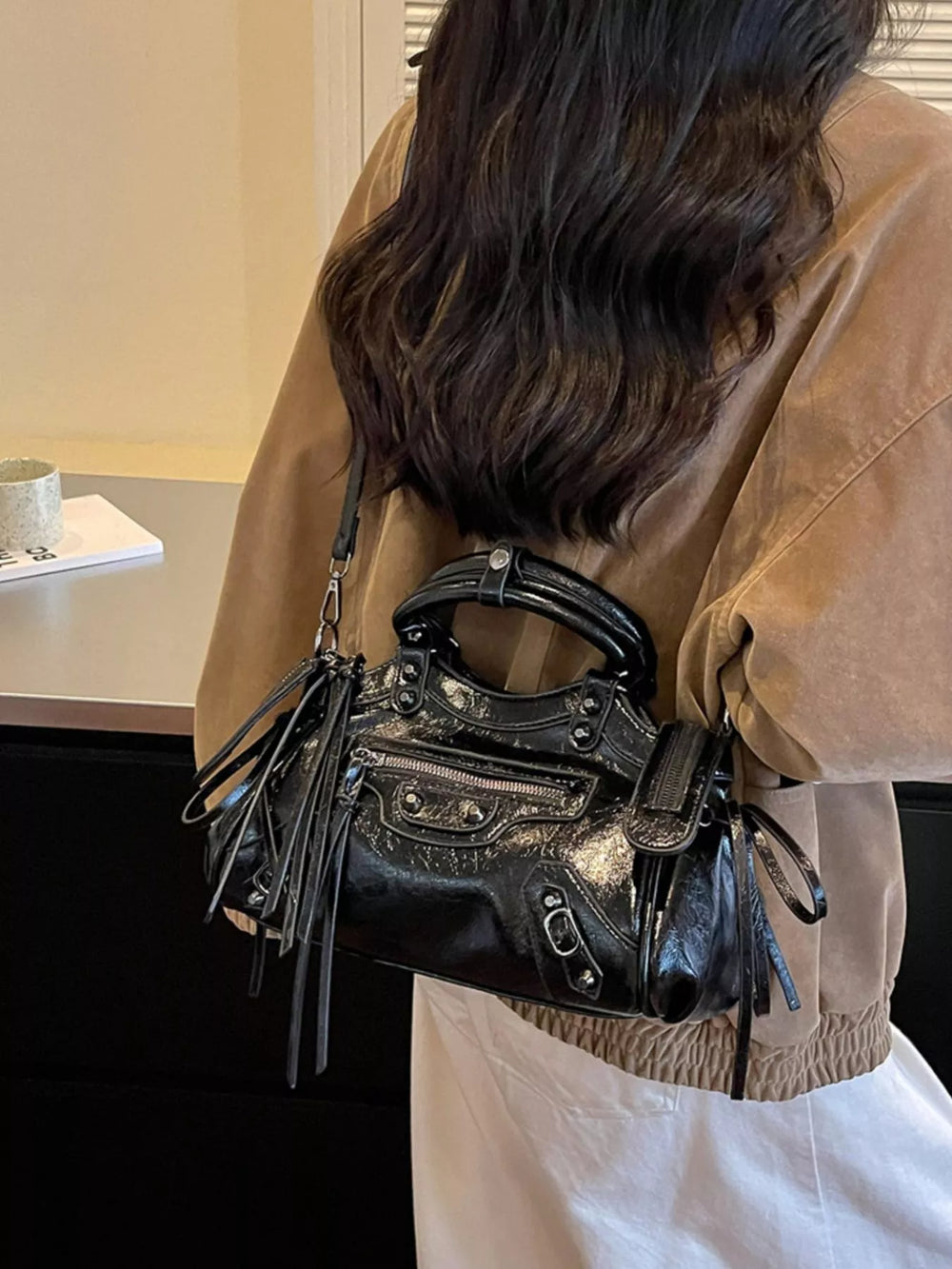 Tassel Faux Leather Handbag
