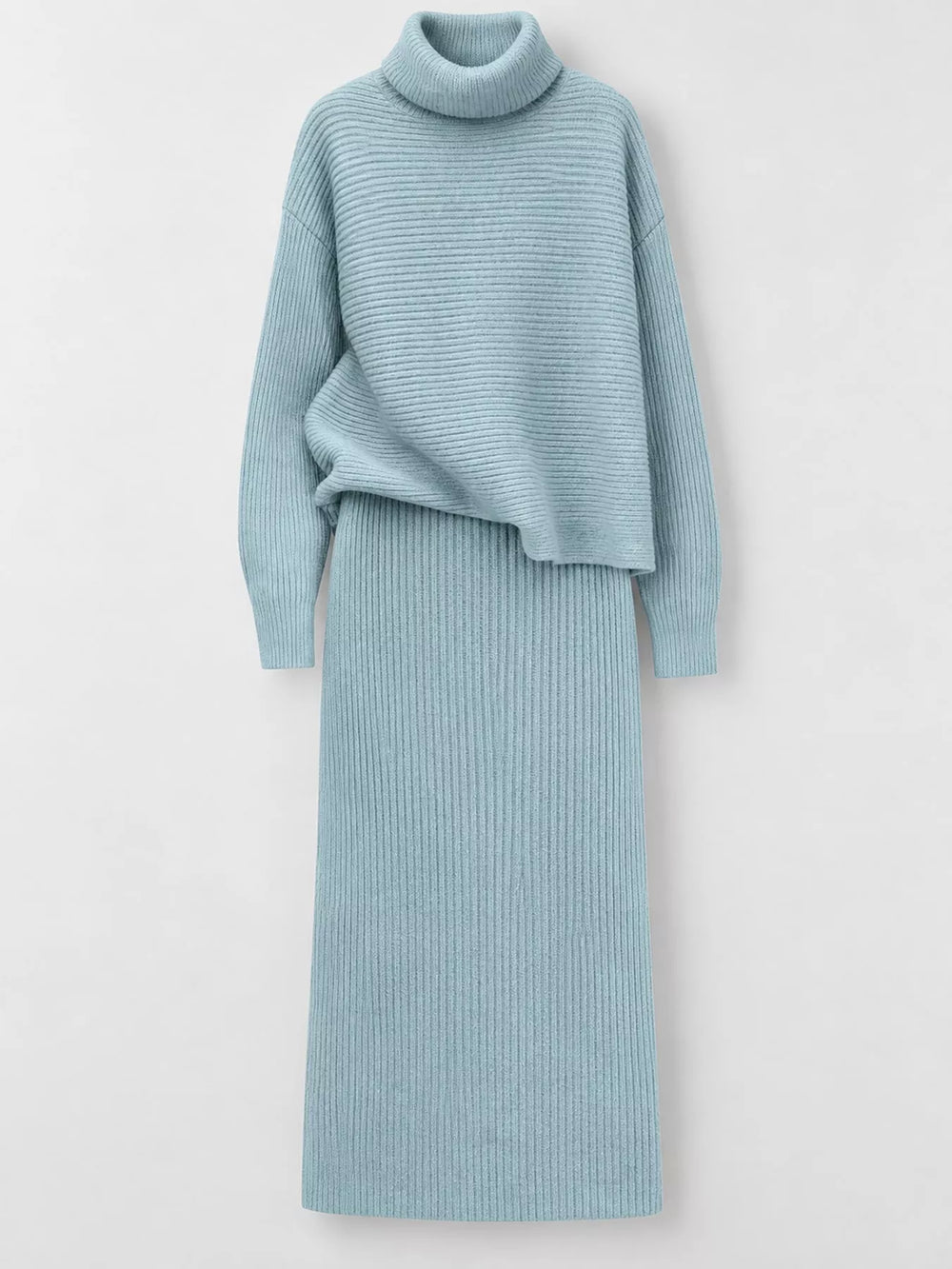 Ribbed Turtleneck Sweater & Midi Skirt Set