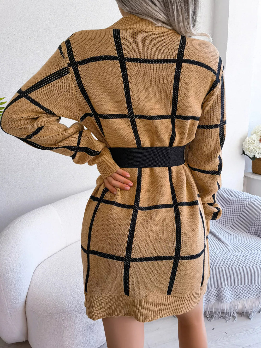 Plaid Long Sleeve Sweater Dress