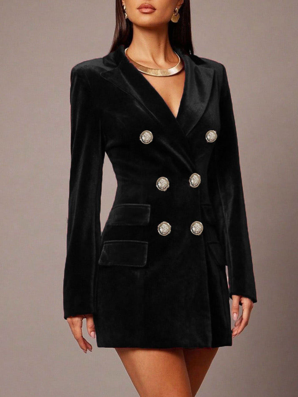 Velvet Double-Breasted Blazer Dress