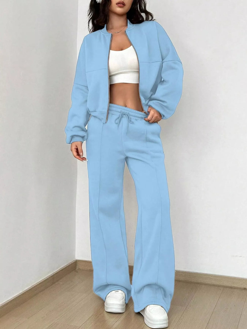 Zip-Up Jacket and Wide-Leg Sweatpants Set
