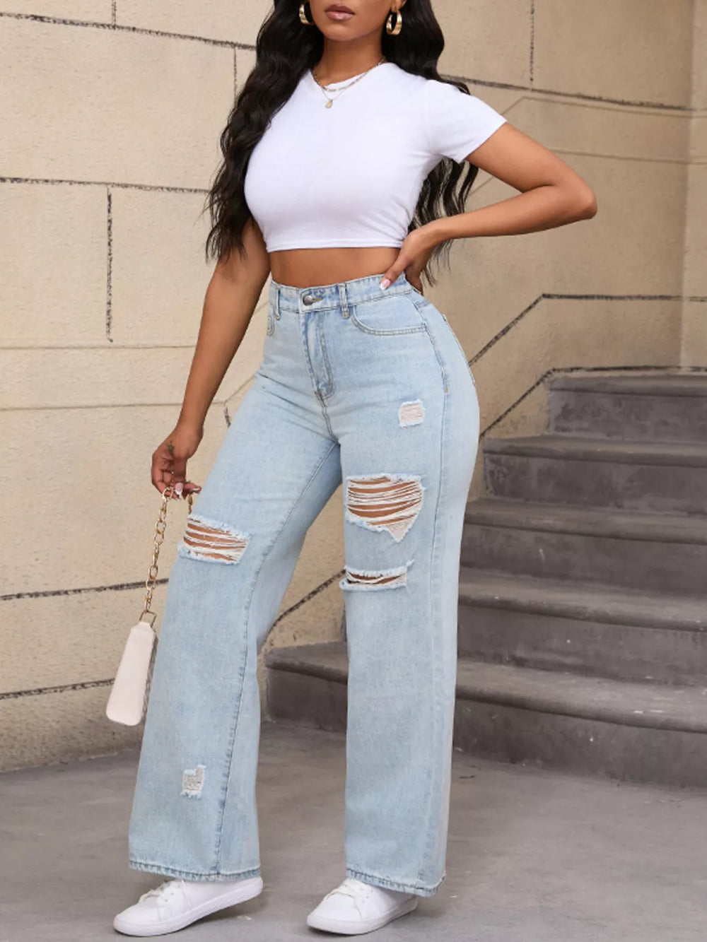 Distressed Wide-Leg Jeans