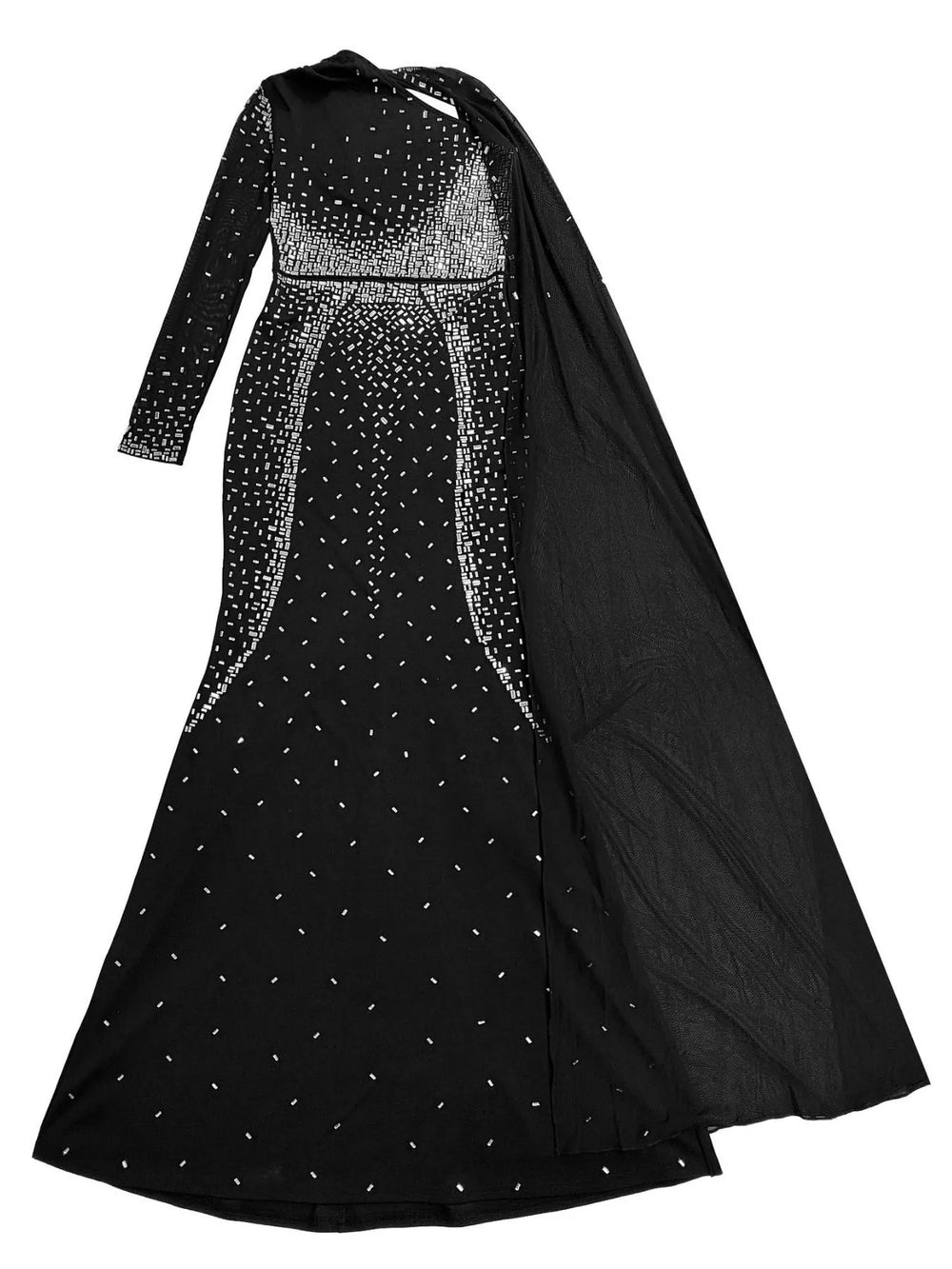 Rhinestone Embellished Cape Maxi Dress