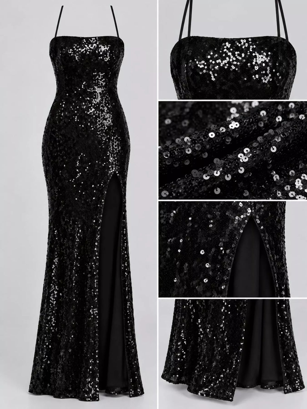 Sequin Embellished Bodycon Backless Evening Dress with Back Lace-Up