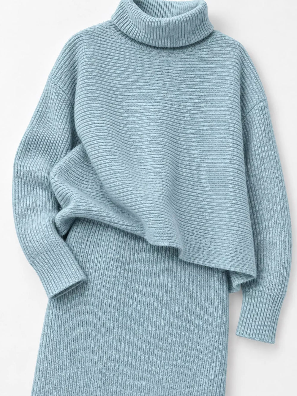 Ribbed Turtleneck Sweater & Midi Skirt Set