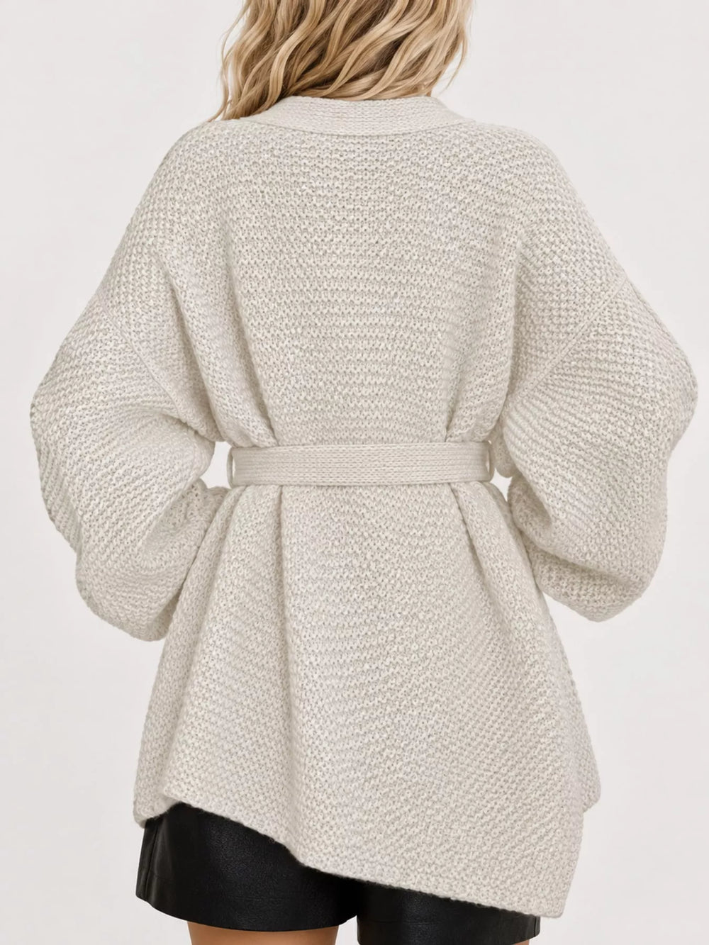 Belted Open-Front Knit Cardigan, Full Size