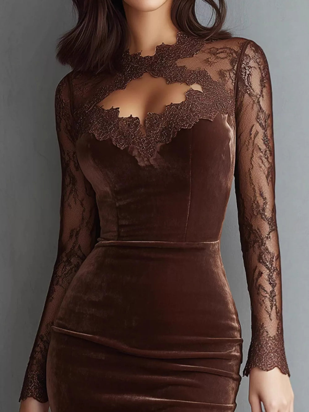 Long-Sleeve Velvet Lace Bodycon Dress