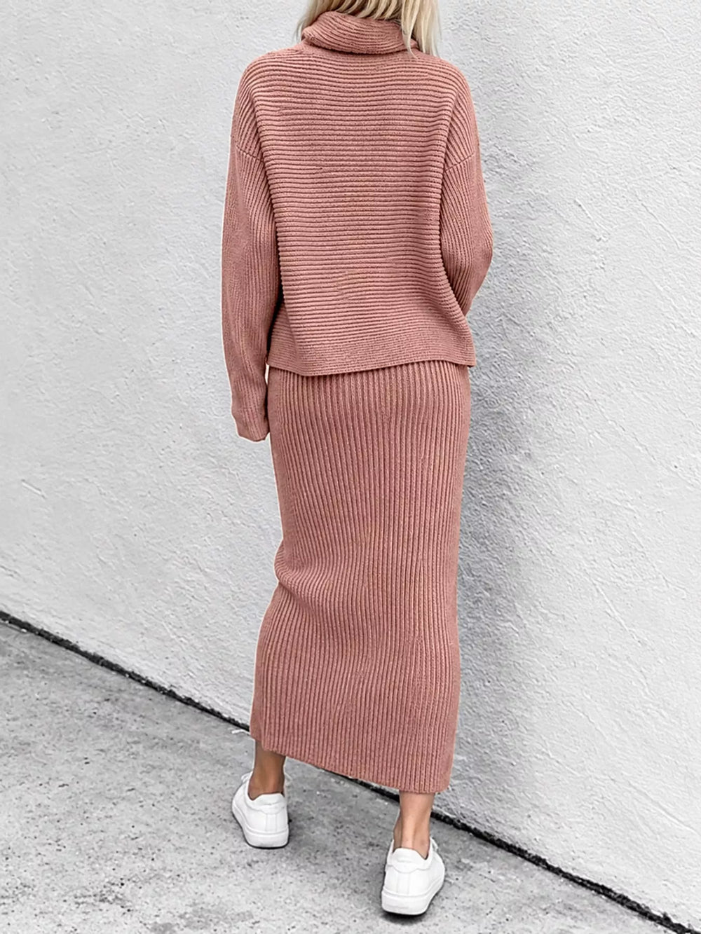 Ribbed Turtleneck Sweater & Midi Skirt Set
