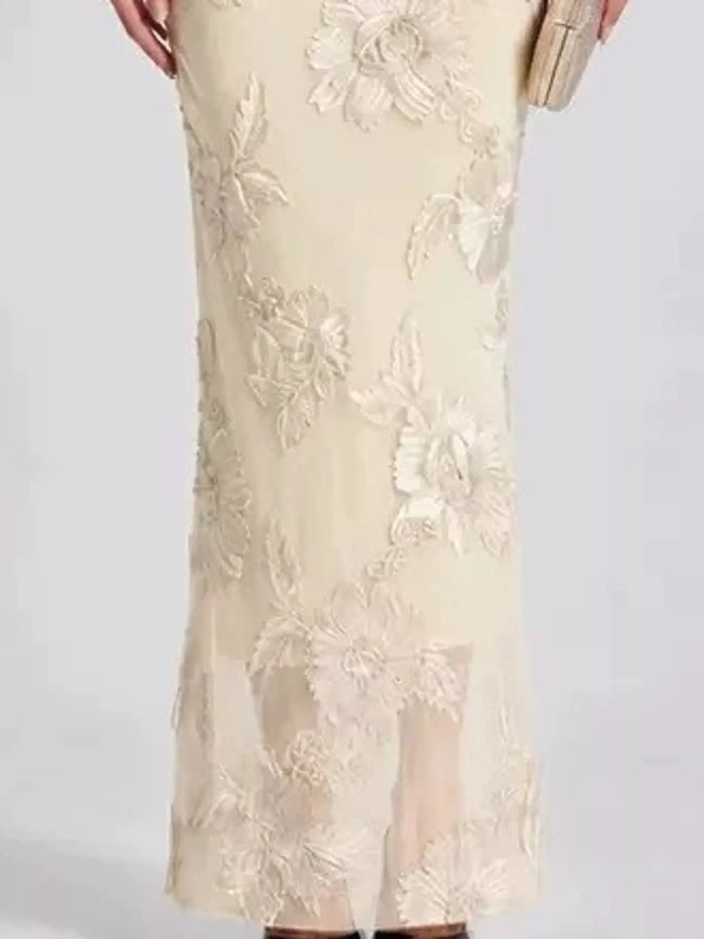 One-Shoulder Floral Embroidered Maxi Dress