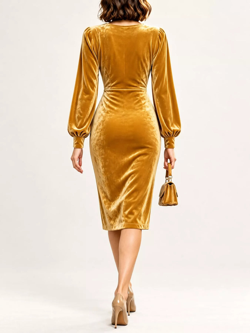 Full Size Velvet Long-Sleeve Wrap Dress Plus Size