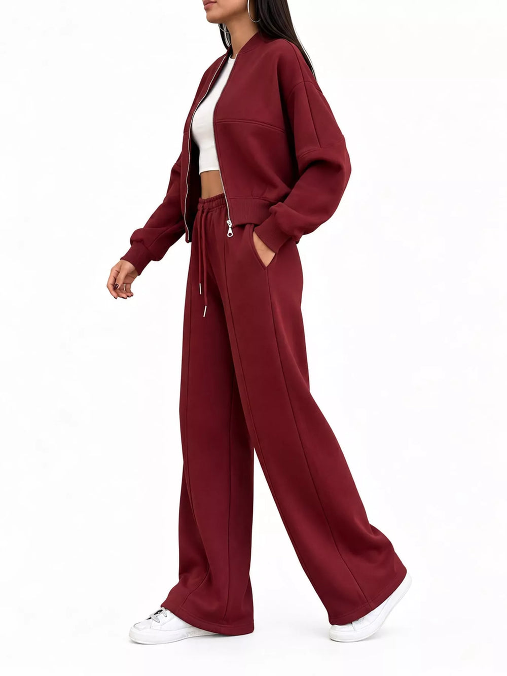 Zip-Up Jacket and Wide-Leg Sweatpants Set