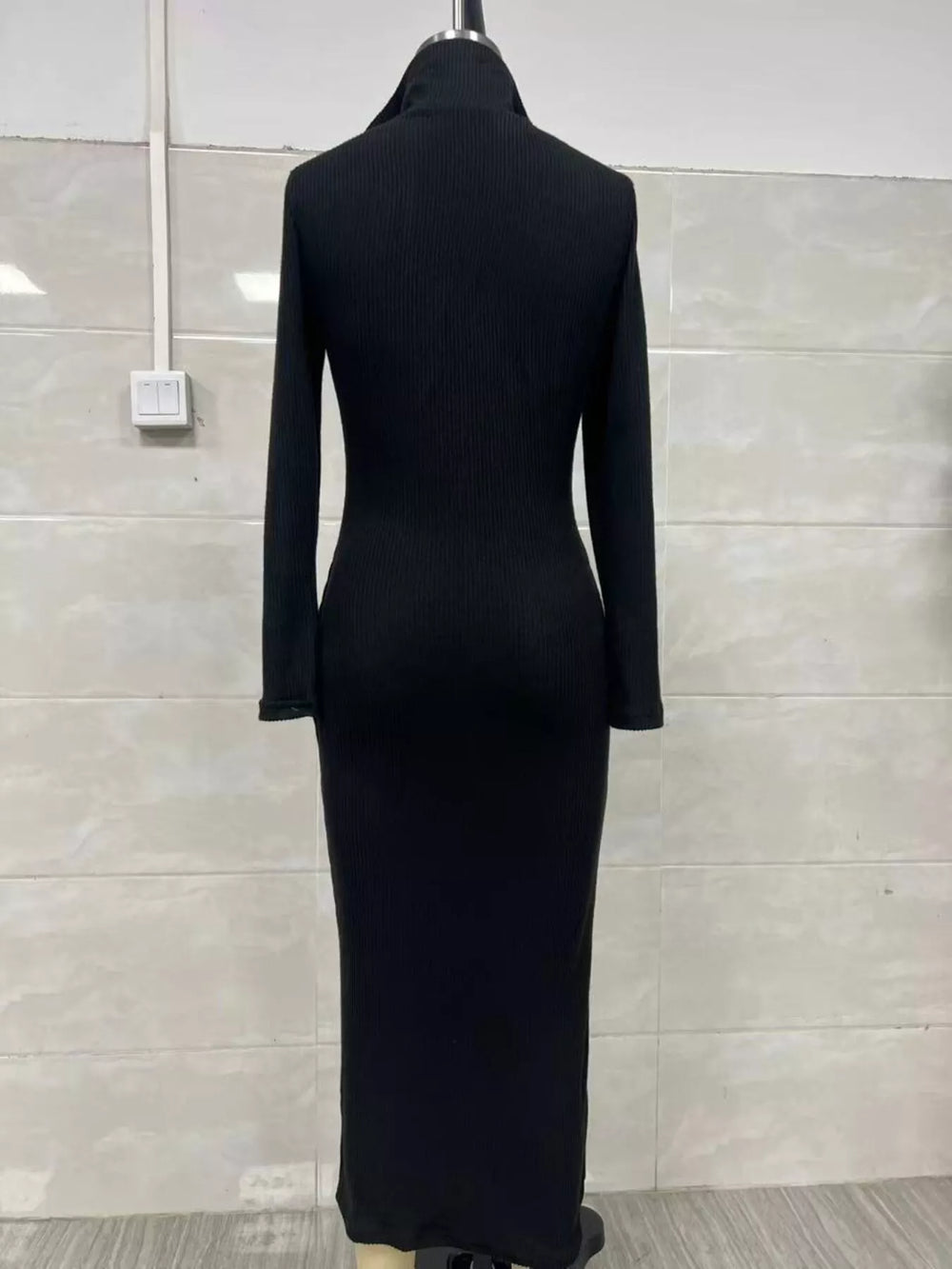Ribbed V-Neck Midi Sweater Dress