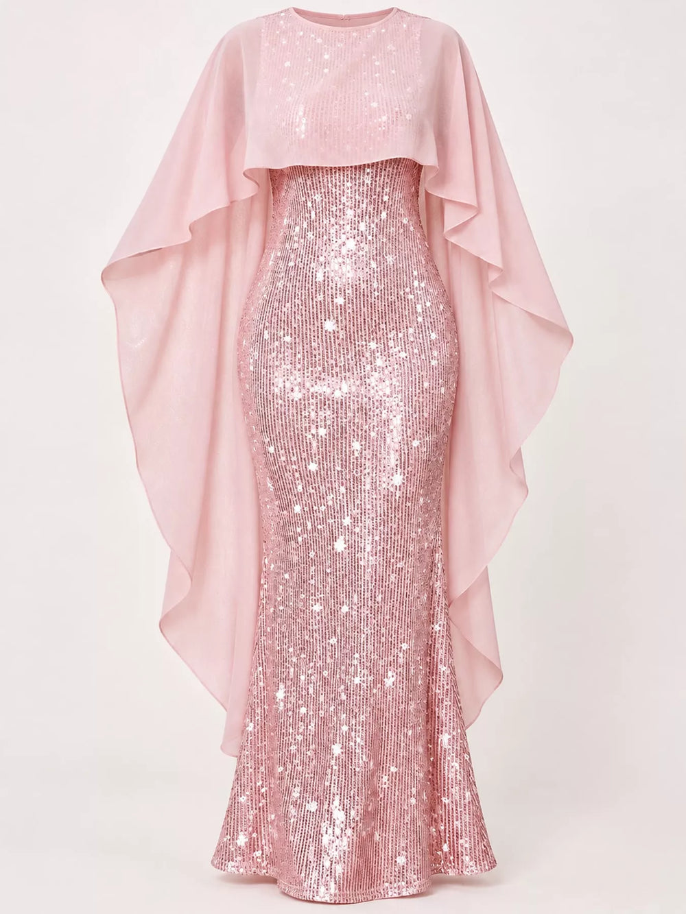 Sequin Cape Overlay Evening Dress