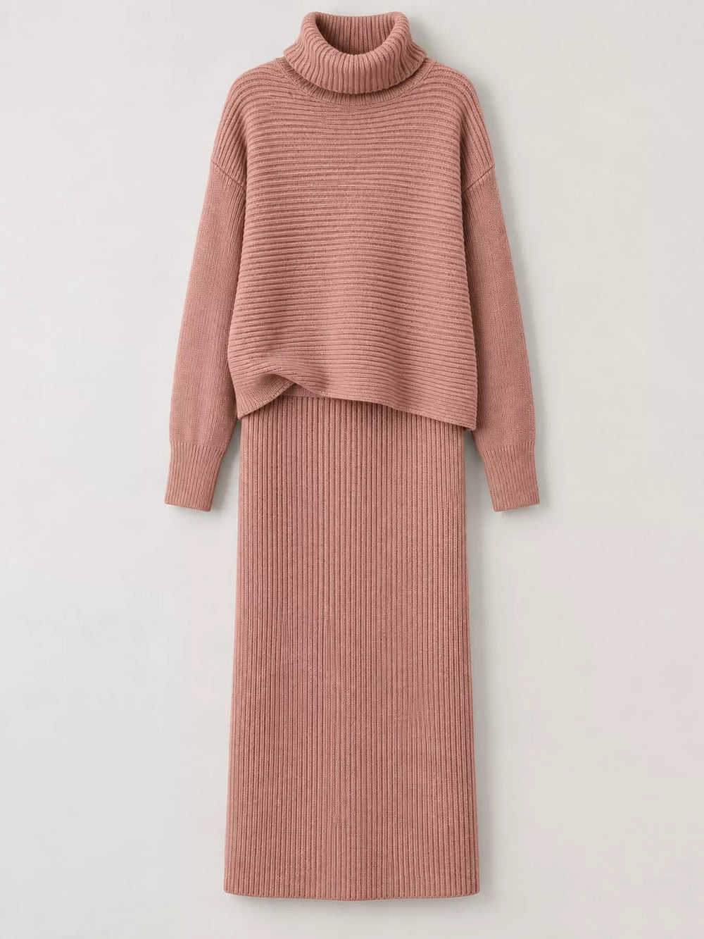 Ribbed Turtleneck Sweater & Midi Skirt Set