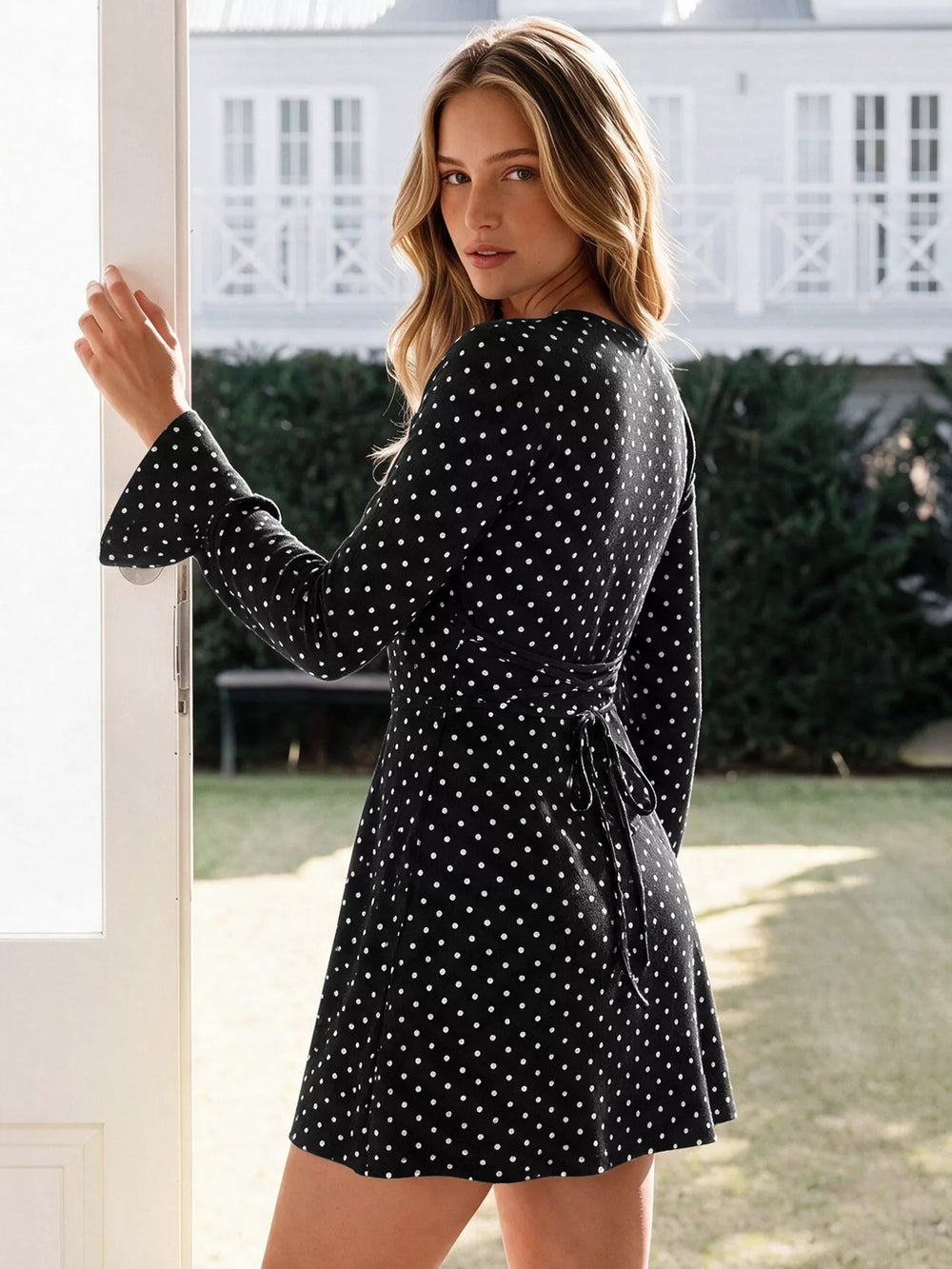 Polka Dot Ruffle Hem Mini Dress