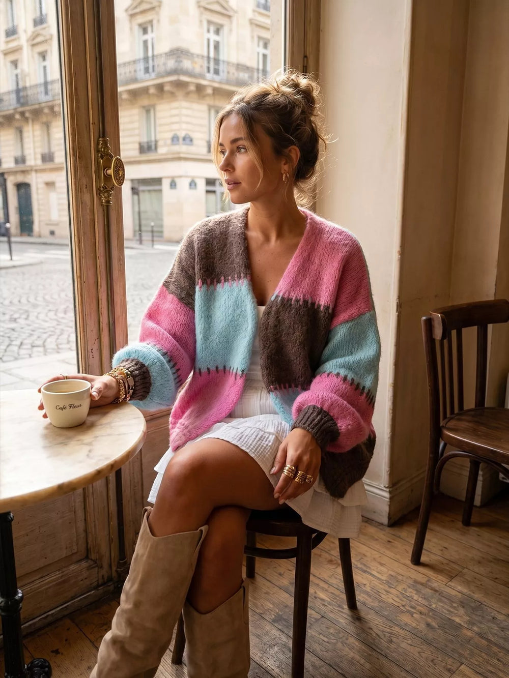 Color-Block V-Neck Cardigan