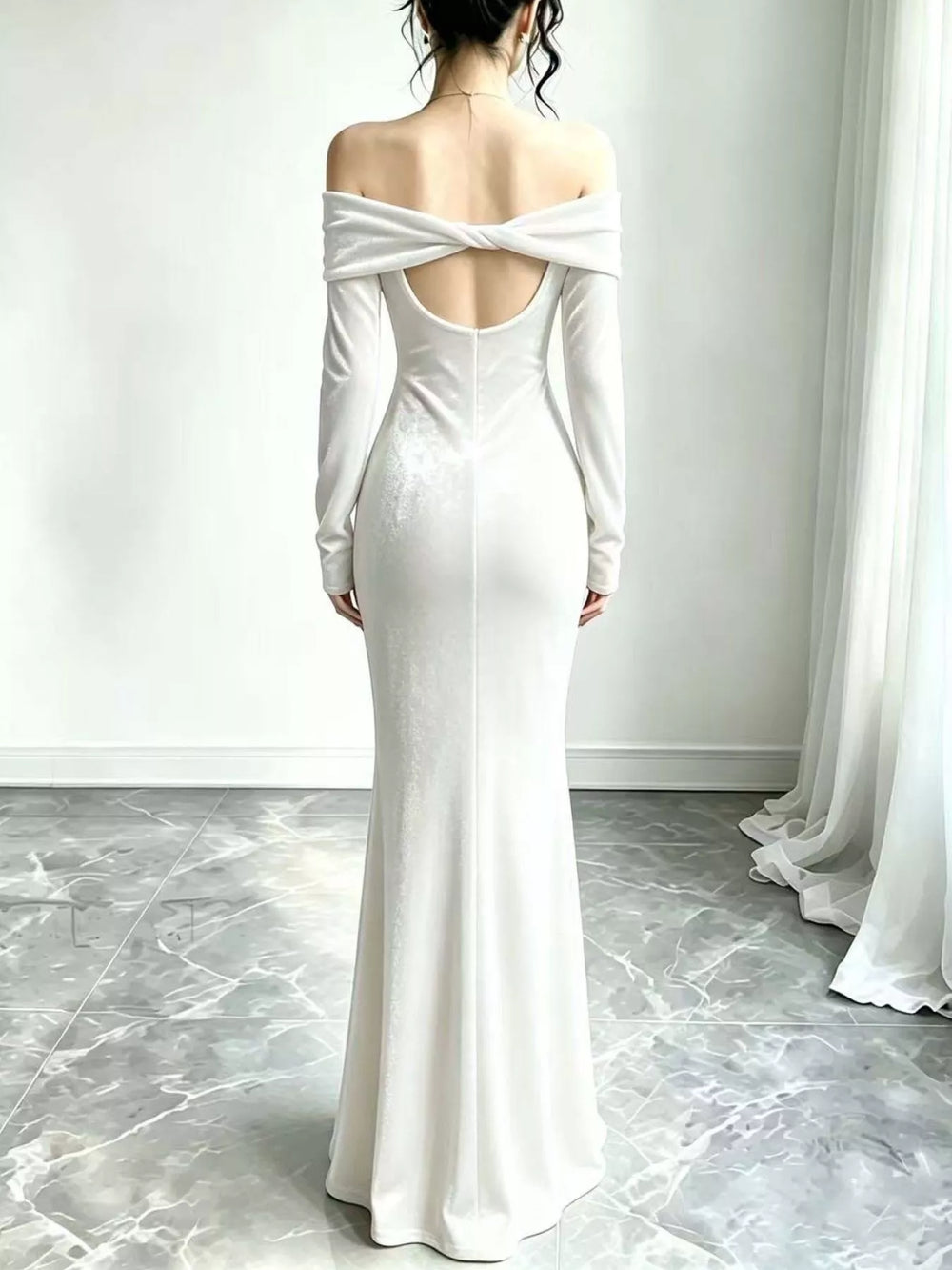 Off-Shoulder Velvet Mermaid Maxi Dress, Full Size