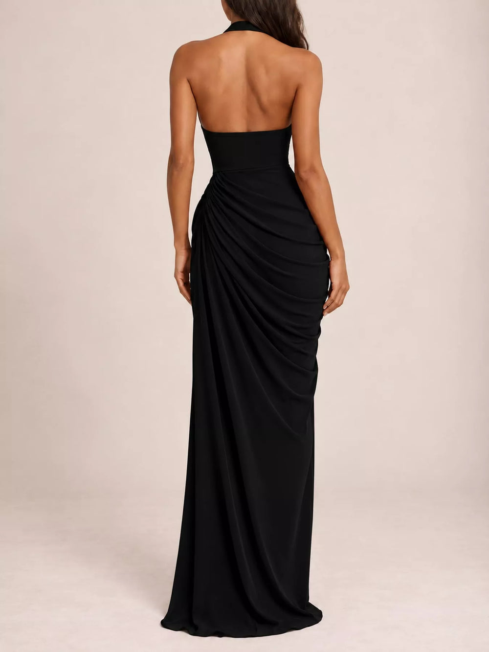 Halter Neck High-Slit Maxi Evening Dress